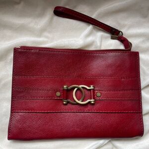 Red Leather Clutch with Gold Hardware